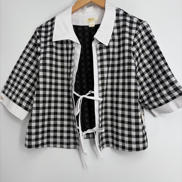 Anthropologie Maeve Collared Tie-Front Top Size XL NEW Gingham - Picture 5 of 7